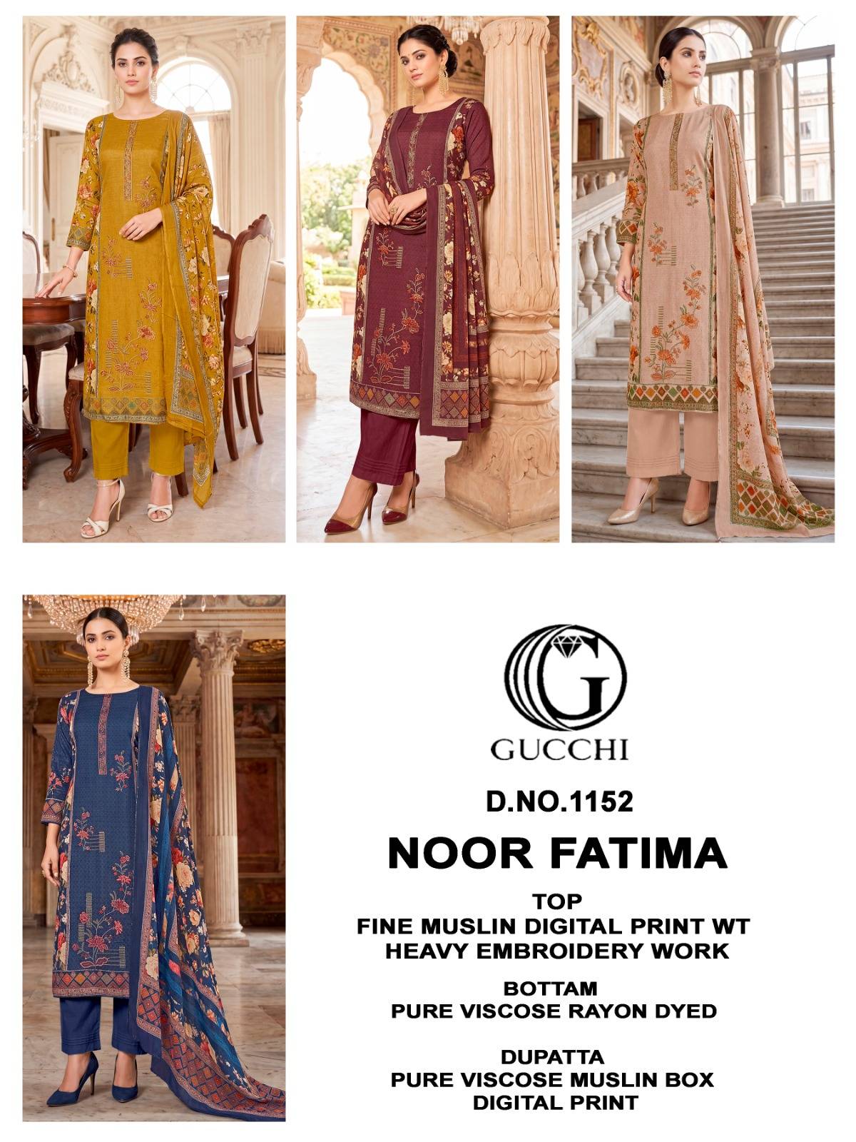 NOOR FATIMA 1152 BY GUCCHI Stylish Beautiful Colourful Pure Viscose Muslin Dresses At Wholesale Price